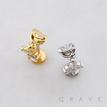 CZ ROSE DANGLE MULTI CZ FLOWER CLOVER THREADLESS (PUSH IN) 316L SURGICAL STEEL LABRET SET